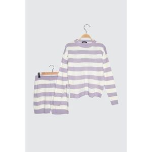 Trendyol Lila Striped Sweater Shorts Knitwear Bottom-Top Suit vyobraziť
