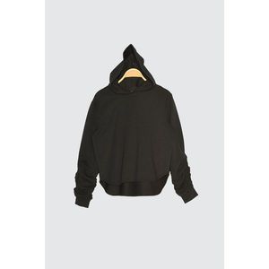 Trendyol Black Hooded Sleeves Ruffled Sports Sweatshirt vyobraziť