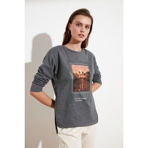 Trendyol Anthracite Printed Knitted Sweatshirt vyobraziť