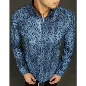Blue men's shirt with patterns DX2025 vyobraziť