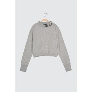 Trendyol Grey Embroidered Upright Collar Anthrax-Without Knitted Sweatshirt vyobraziť
