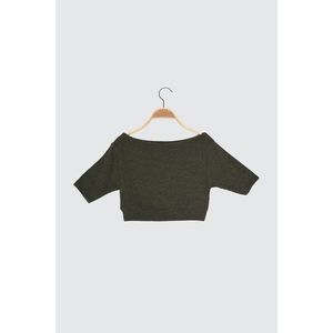 Trendyol Haki Carmen Collar Wick crop knitted blouse vyobraziť