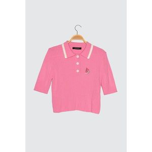 Trendyol Pink Embroidered Polo Neck Knitwear Sweater vyobraziť