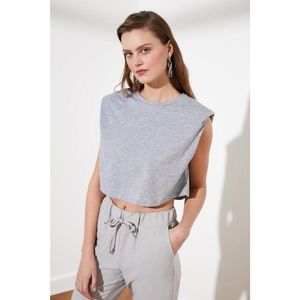 Trendyol Grey Vatka Bicycle Collar Knitted T-Shirt vyobraziť