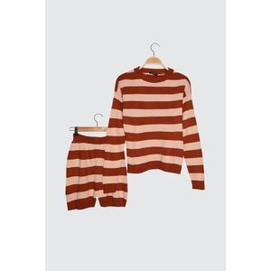 Trendyol Cinnamon Striped Sweater Shorts Knitwear Bottom-Top Suit vyobraziť