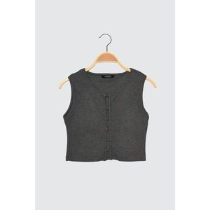 Trendyol Anthracite Cut Out Detailed Crop Knitted Blouse vyobraziť
