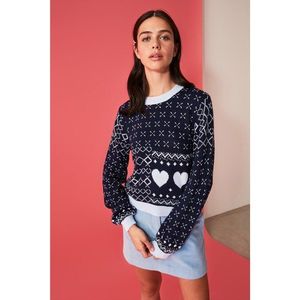 Trendyol Navy Blue Jacquin Knitwear Sweater vyobraziť