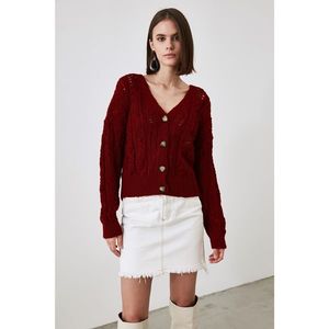 Trendyol Tile Mesh Detailed Knitwear Cardigan vyobraziť