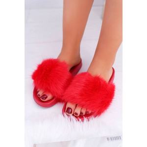 Women's Slides With Fur Red Fur vyobraziť