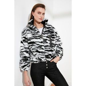 Trendyol Black Zebra Patterned Plush Coat vyobraziť