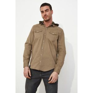Trendyol Beige Men's Denim Hooded Jacket Shirt vyobraziť