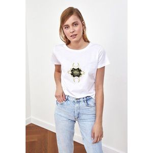 Trendyol White Printed Basic Knitted T-Shirt vyobraziť