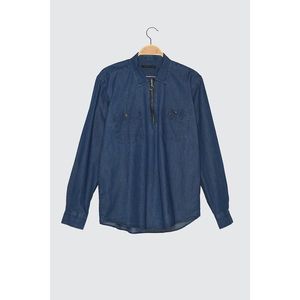 Trendyol Regular Fit Denim Shirt with Navy Blue Men's Zipper vyobraziť