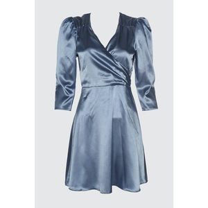 Trendyol Blue Collar Ruffle Satin Dress vyobraziť