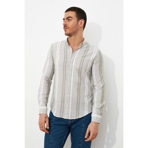 Trendyol Haki Men's Striped Long Sleeve Slim Fit ButtonEd Shirt Collar Shirt vyobraziť