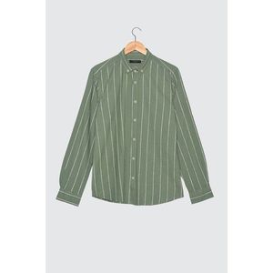 Trendyol Haki Male Slim Fit Striped Button-Down Shirt Collar Shirt vyobraziť