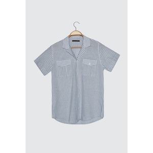 Trendyol Light Blue Men's Striped Apaş Collar Short Sleeves Double Pocket Regular Fit Shirt vyobraziť