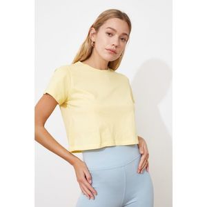Trendyol Yellow 100% Cotton Süprem Bicycle Collar Crop Knitted T-Shirt vyobraziť