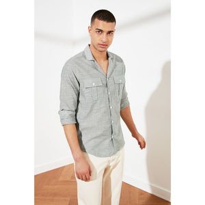 Trendyol Khaki Men's Regular Fit Apaş Collar Striped Double Pocket Shirt vyobraziť