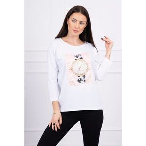 Blouse with graphics 3D with pearls white vyobraziť