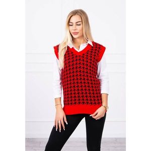 Houndstooth sweater without sleeves red vyobraziť