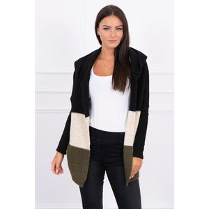 Three-color hooded sweater black+beige+khaki vyobraziť
