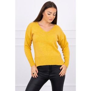 Sweater with longer back and neckline V mustard vyobraziť