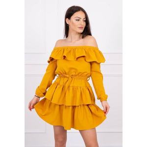 Off-the-shoulder dress with tie at the waist mustard vyobraziť