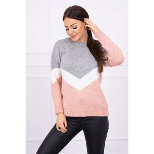 Sweater with geometric patterns gray+powdered pink vyobraziť