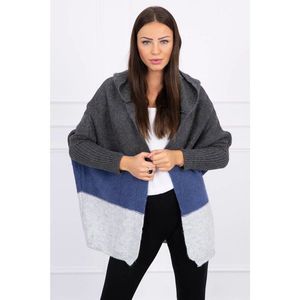 Three-color hooded sweater graphite+jeans+gray vyobraziť