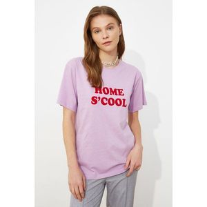 Trendyol Lila Printed Boyfriend Knitted T-Shirt vyobraziť