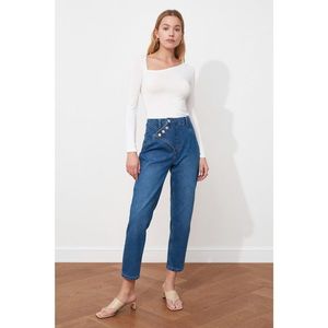 Trendyol Blue Asymmetric Close High Waist Mom Jeans vyobraziť
