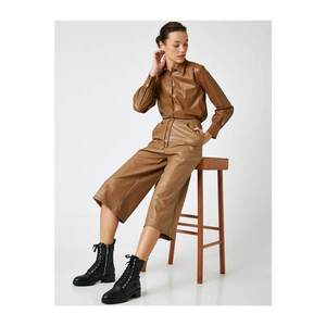 Koton Women's Brown Leather Look Crop Pants vyobraziť