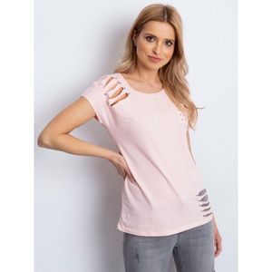 Women´s peach-colored t-shirt with slits vyobraziť
