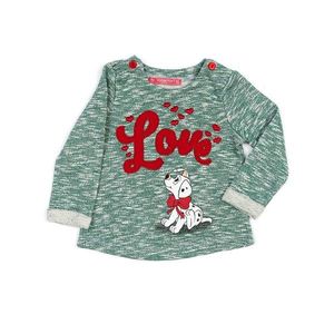 Melange green girls´ sweatshirt with embroidery and a doggy style vyobraziť
