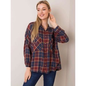 RUE PARIS Shirt in brown and navy blue with a check pattern vyobraziť