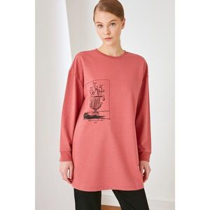 Trendyol Dried Rose Printed Knitted Sweatshirt vyobraziť
