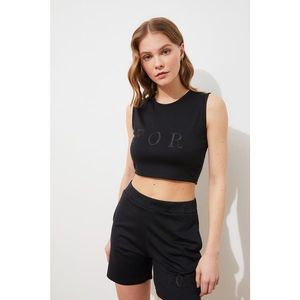 Trendyol Black Embroidered Crop Knitted Blouse Blouse vyobraziť