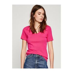 Koton Women's Pink V Neck Short Sleeve T-Shirt vyobraziť