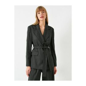 Koton Women's Gray Tie Waist Striped Jacket vyobraziť