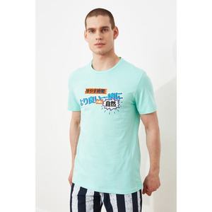 Trendyol Mint Men's Regular Fit Crew Neck Short Sleeve Printed T-Shirt vyobraziť