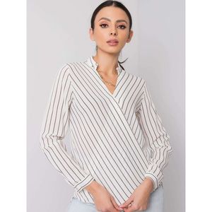 RUE PARIS Ecru-black striped blouse vyobraziť