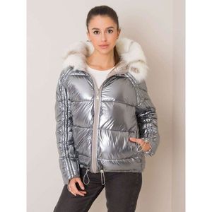 Beige and silver reversible winter jacket with fur vyobraziť