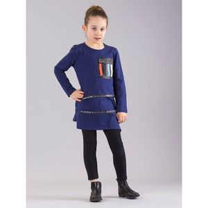 A navy blue blouse for a girl with an application and a zipper vyobraziť