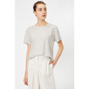 Koton Women's Beige Striped T-Shirt vyobraziť
