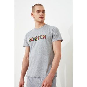 Trendyol Grey Male Slim Fit Basque T-Shirt vyobraziť