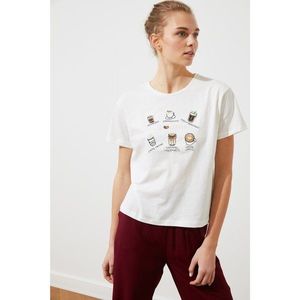 Trendyol Ekru Semifitted Embroidered Knitted T-Shirt vyobraziť