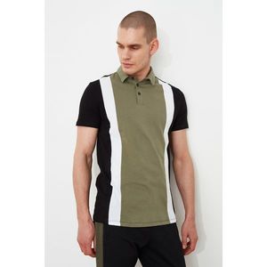 Trendyol Khaki Men Slim Fit Color Block Short Sleeve Polo Neck T-shirt vyobraziť