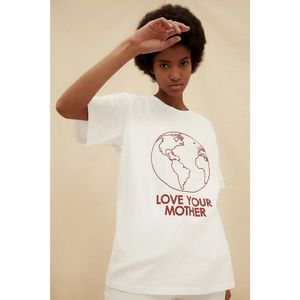 Trendyol White 100% Organic Cotton Boyfriend Printed Knitted T-Shirt vyobraziť
