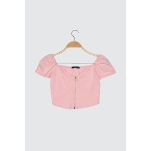 Trendyol Pink Zipper Knit Blouse vyobraziť